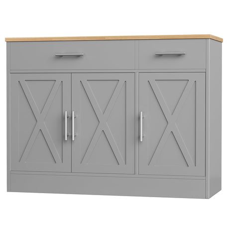 Shintenchi Modern Farmhouse Sideboard Buffet Cabinet with Storage with 3 Doors, 42"Barn Doors Buffet Cabinet with Storage, Wood Coffee Bar Cabinet with Adjustable Shelf for Kitchen, Living Room, Grey Shintenchi