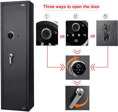 Large Biometric Rifle Safe, Quick Access 5-7 Gun Fingerprint Metal Rifle Gun Security Cabinet (with/Without Scope) with Separate Pistol/Handgun Lock Box (New and Improved Biometric Fingprint Rifle)