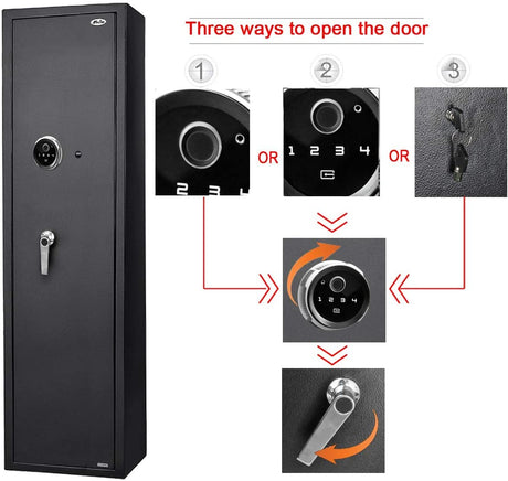 Large Biometric Rifle Safe, Quick Access 5-7 Gun Fingerprint Metal Rifle Gun Security Cabinet (with/Without Scope) with Separate Pistol/Handgun Lock Box (New and Improved Biometric Fingprint Rifle) BBRKIN