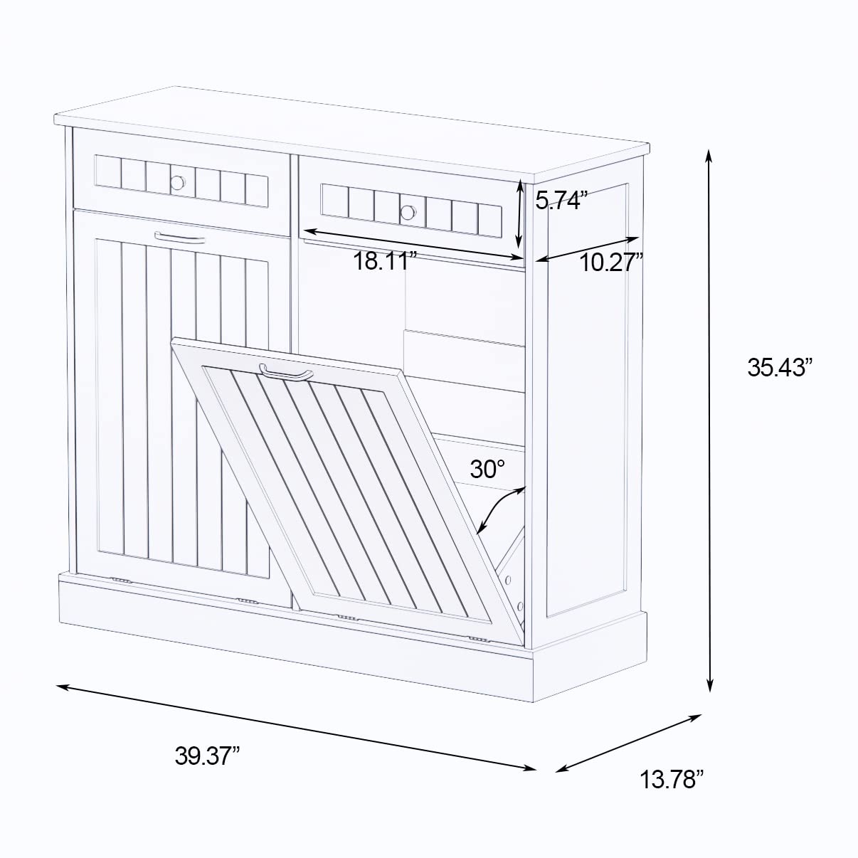 RASOO Double Tilt Out Trash Can Cabinet Freestanding Laundry Hamper Wooden Tabletop with 2 Drawers Kitchen Garbage Can for 10 Gallon, Black RASOO