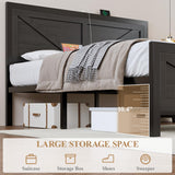 DOGIBIXO Led Bed Frame King Size with USB Charging Station, Industrial Platform Bed Frame with Farmhouse Barn Door Headboard, Strong Metal Slats Support, Noise Free, No Box Spring Needed, Black DOGIBIXO