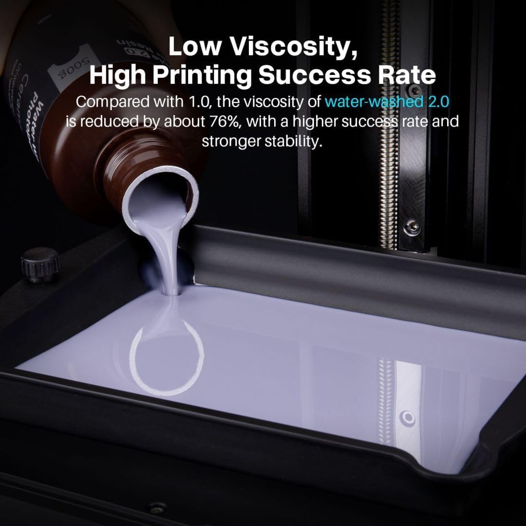 ELEGOO Water Washable 3D Printer Resin 2.0, Fast Curing Photopolymer Resin for Mars Saturn Jupiter MSLA DLP LCD 3D Printing, 385-405nm UV Curing 3D Printing Liquid, Ceramic Grey 2000g