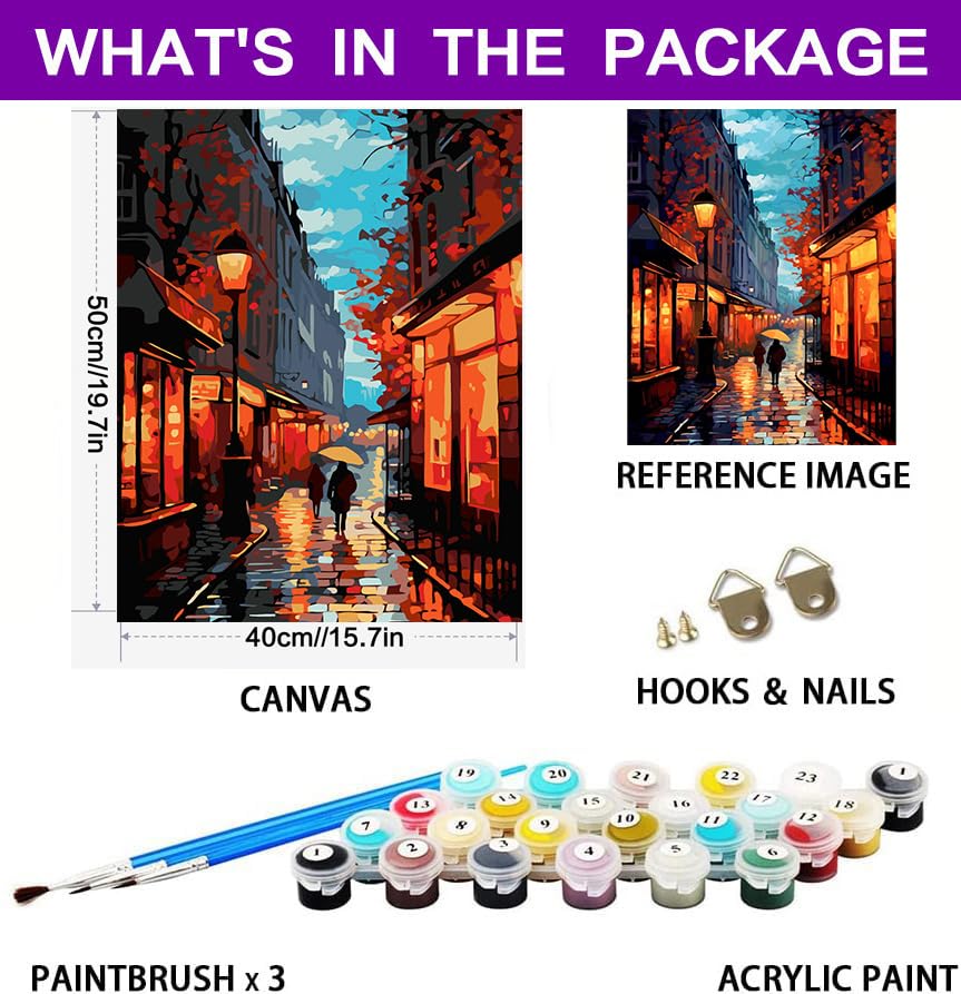 croshom Paint by Numbers Kit for Adults Beginner, DIY Easy Canvas Adult Paint by Numbers Kits, Gifts and Home Wall Decor 16" x 20",Street Scenery croshom