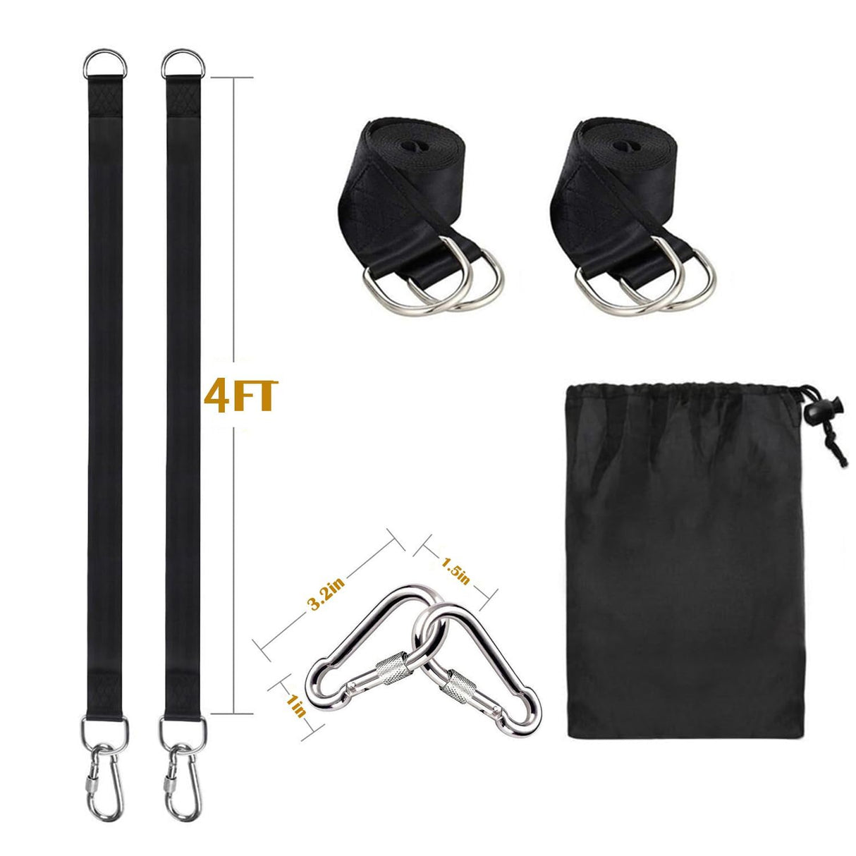 Tree Swing Hanging Straps Kit 4Ft, Robust, Reliable, and Flexible - Supports up to 2000 lbs - Effortless Setup with Sturdy Carabiners - Ideal for Hammocks, Swings, and Beyond LIVEKOOQ