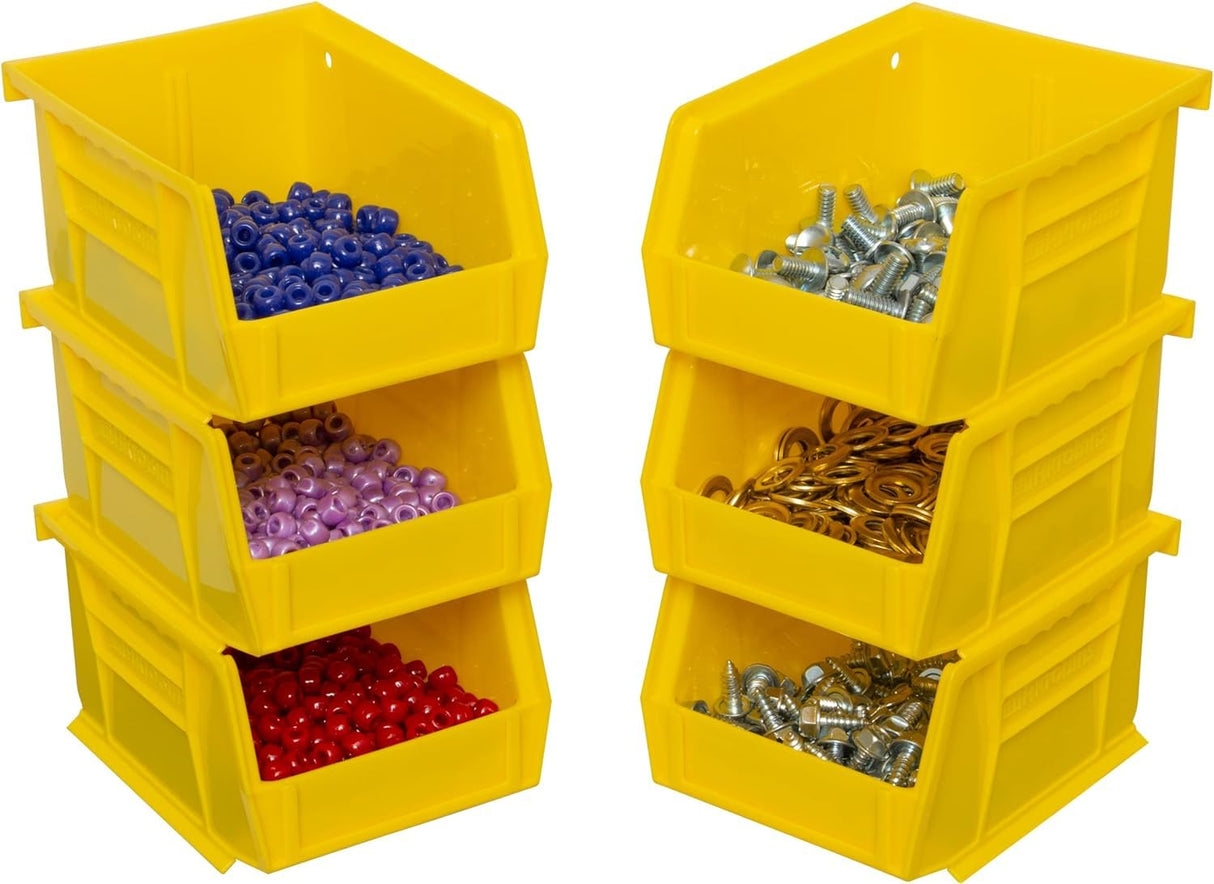 Akro-Mils 30210 AkroBins Plastic Storage Bins, Space-Saving Stackable Bins for Garage, Pantry, Craft Organization, 5" x 4" x 3", Yellow, 6-Pack Akro-Mils
