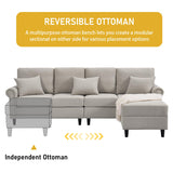 EDWINENE Convertible Sectional Couch Sofa for Living Room, Reversible L Shaped Couch with Chaise, 4-Seat Modular Large Couches with Storage Ottoman & 3 Pillows, Light Grey EDWINENE