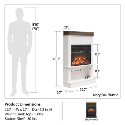 Ameriwood Home Mateo Electric Fireplace with Mantel & Open Shelf, 30", Ivory Oak