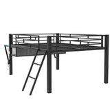 Full Size Black Gaming Mid Loft Bed with Integrated Desk, LED Lights, and Vented Storage HZSMHDZKJ