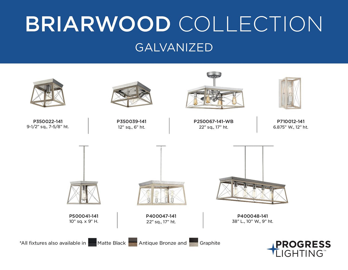 Progress Lighting 1-Light Farmhouse Wall Sconce Light Bleached Oak Wood, Briarwood Collection, Indoor, P710012-141, Galvanized Finish Progress Lighting