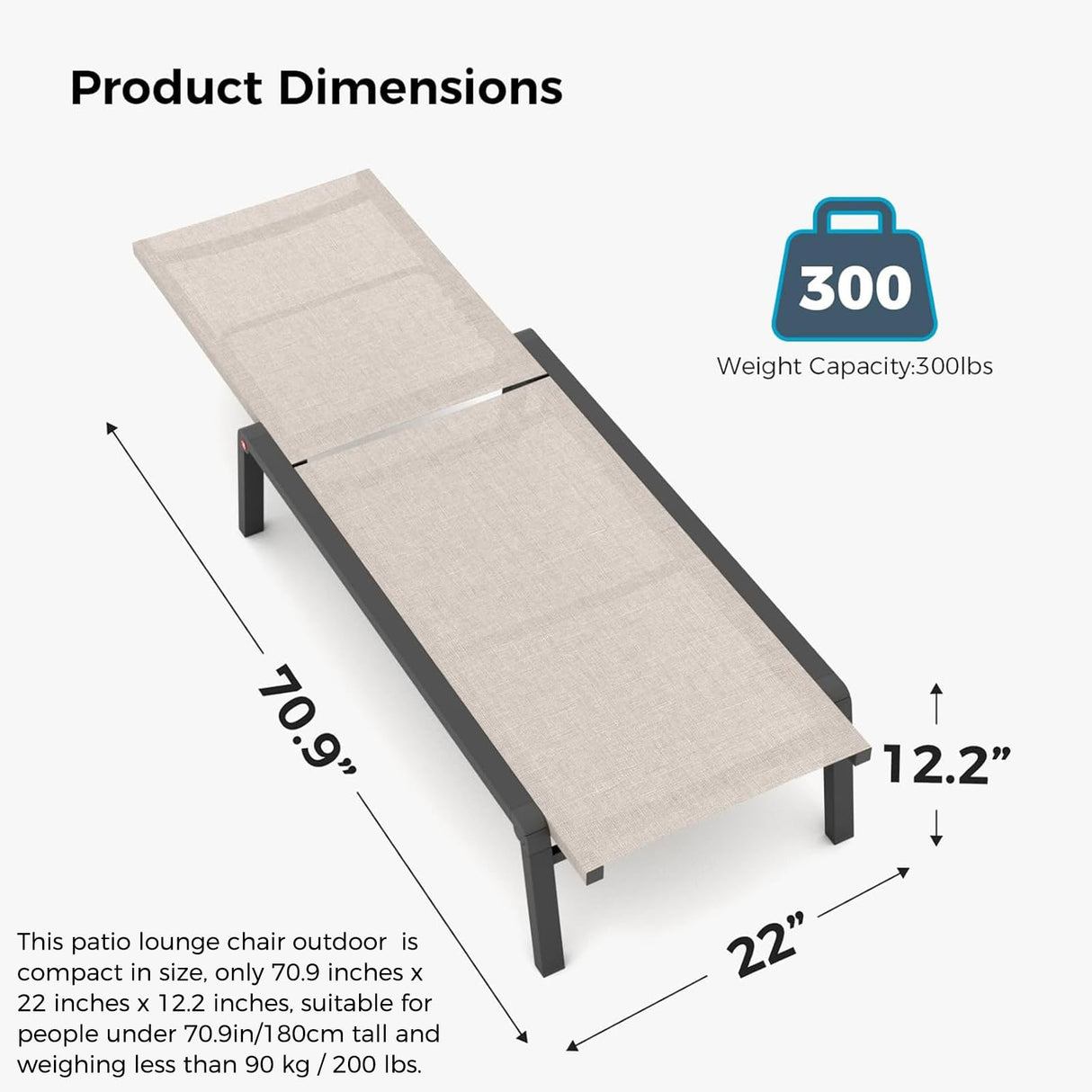 FHVIT Patio Chaise Lounge Set of 2 with 4 Adjustable Backrest, Foldable Aluminum Chaise Lounge Chair Recliner for Outdoor, Poolside, Sun Tanning Beige FHVIT