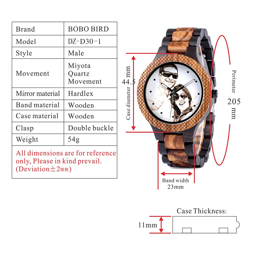 BOBO BIRD Mens Personalized Engraved Wooden Watches Quartz Casual Wristwatches for Men Family Friends Customized Watch (Zebra A) - WoodArtSupply