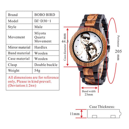 BOBO BIRD Mens Personalized Engraved Wooden Watches Quartz Casual Wristwatches for Men Family Friends Customized Watch (Zebra A) - WoodArtSupply