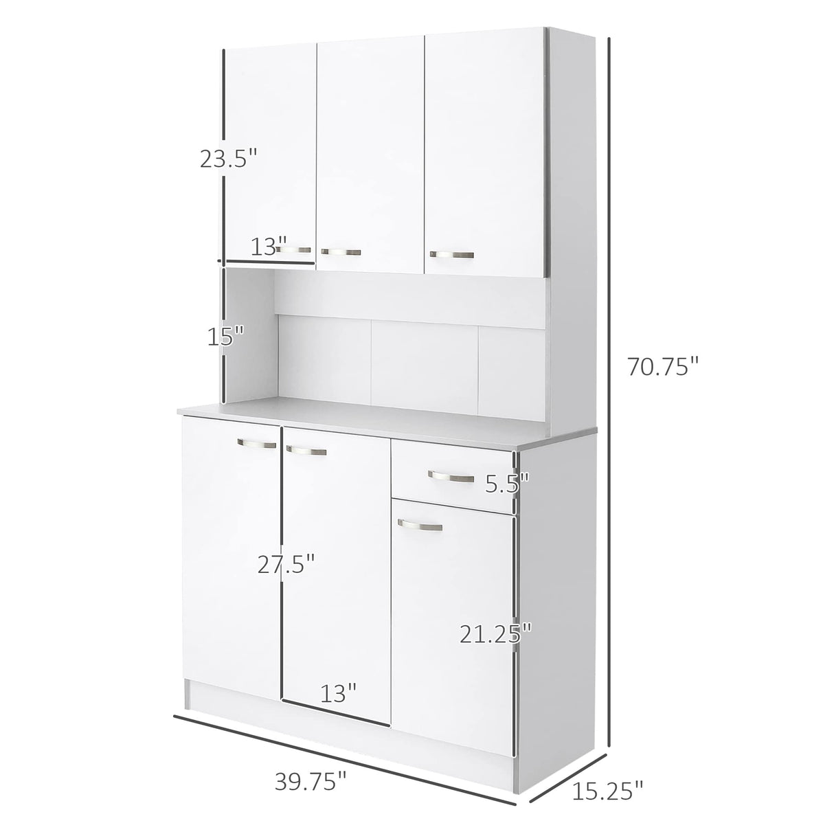 HOMCOM 71" Freestanding Buffet with Hutch, Kitchen Storage Cabinets, Pantry with 6 Doors, 3 Adjustable Shelves, and Drawer for Living Room, White HOMCOM