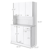 HOMCOM 71" Freestanding Buffet with Hutch, Kitchen Storage Cabinets, Pantry with 6 Doors, 3 Adjustable Shelves, and Drawer for Living Room, White HOMCOM