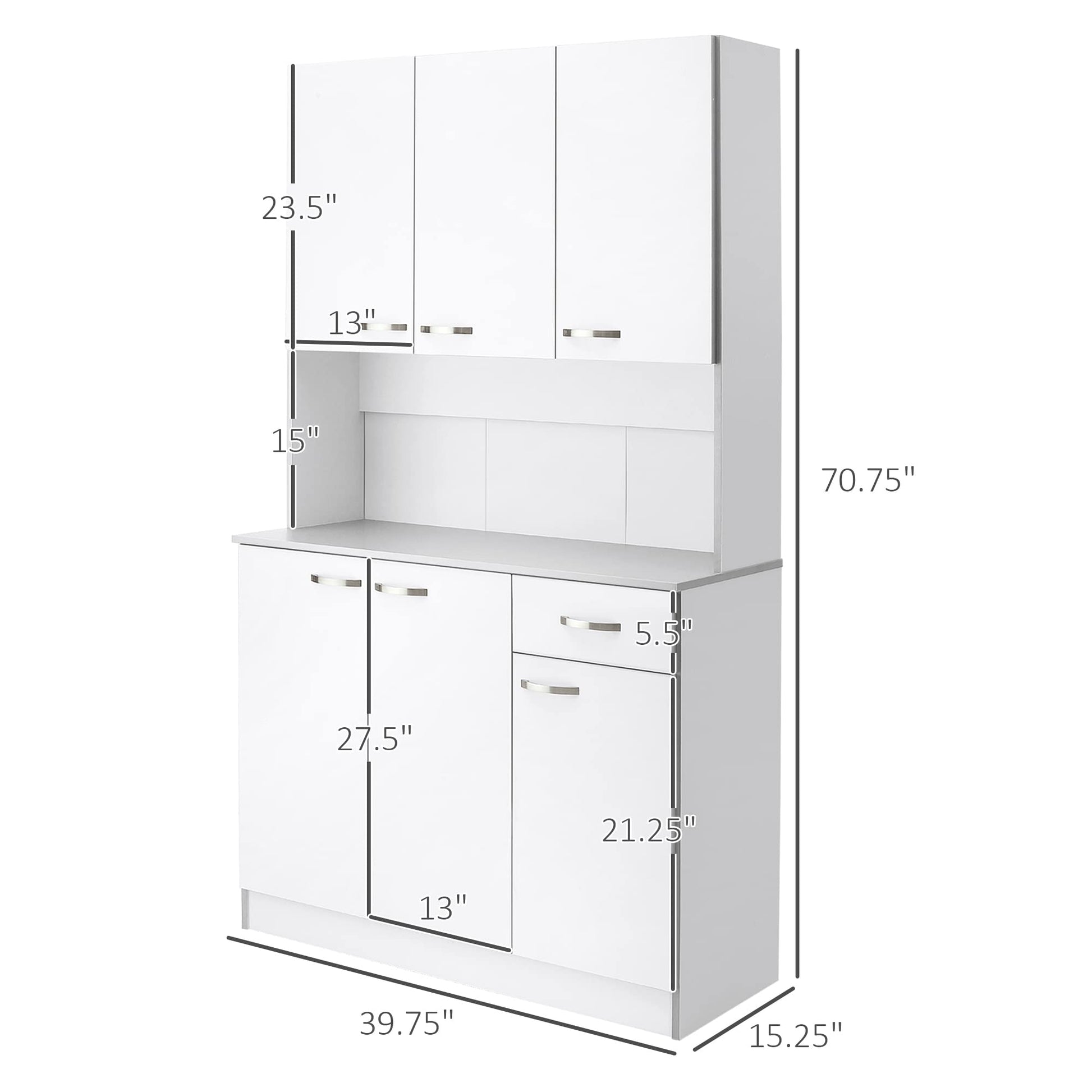 HOMCOM 71" Freestanding Buffet with Hutch, Kitchen Storage Cabinets, Pantry with 6 Doors, 3 Adjustable Shelves, and Drawer for Living Room, White - WoodArtSupply