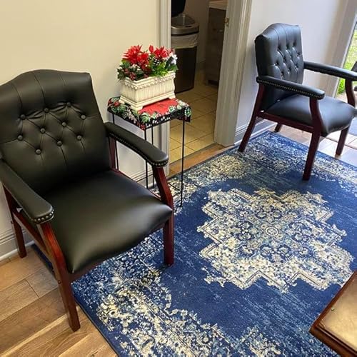 Black Leather Office Chairs Set of 4 -High Back Ergonomic Executive Guest Chairs for Reception, Multi-Scene Use (Waiting Room, Meeting, Conference, Lobby, Conference, Church) No Wheels with Arm Design SLEERWAY