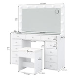 Yanosaku Vanity desk & Power Outl, Makeup Vanity with Mirror and 12 LED Lights, Makeup Table with 11 Drawers, Vanity Table with Chair，Vanity Set 3 Lighting Modes Brightness Adjustable-(White) Yanosaku