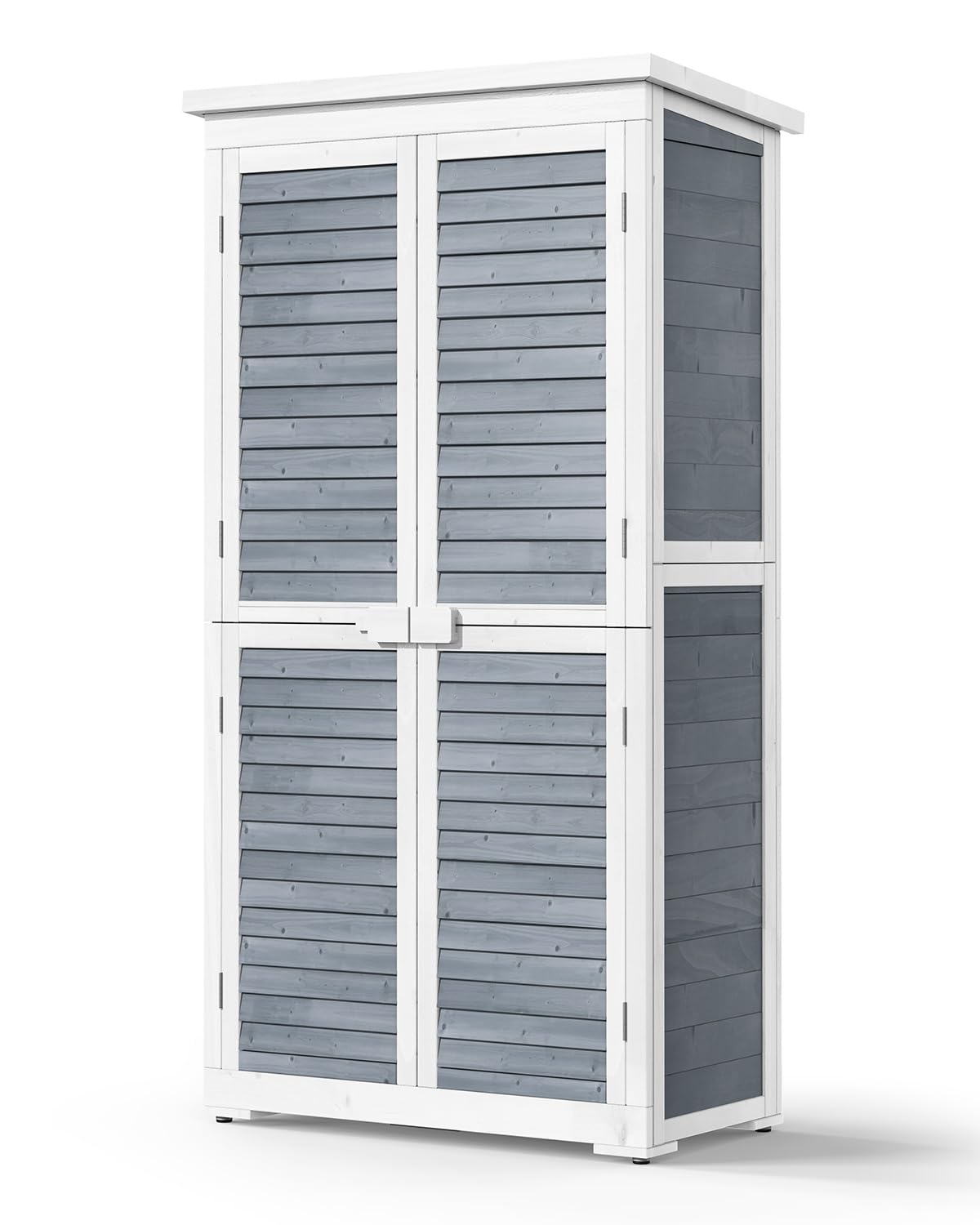 Bealife 63.2" Outdoor Storage Cabinet with Double Doors, Lockable Vertical Storage Shed with 3 Shelves Organizer, Waterproof Fir Wood Tool Closet Shed for Garden, Backyard, Patio, and Lawn -Grey Bealife