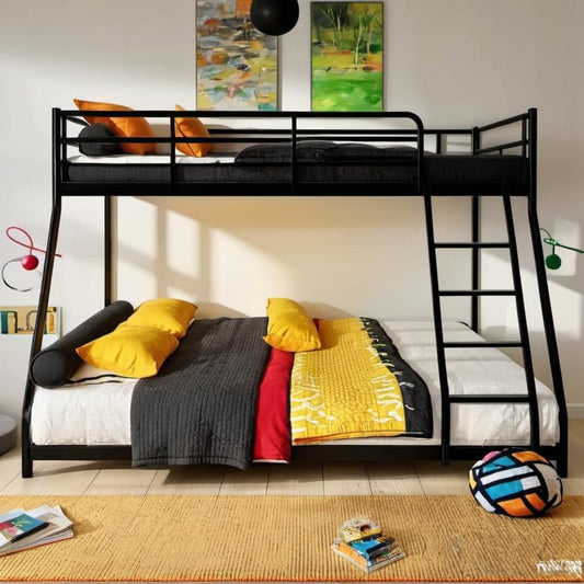 PVWIIK Bunk Beds Twin Over Full Size for Teens Adults Dorm Bedroom Guest Room,Heavy Duty Bunk Beds with Ladder and Full Length Guardrail,No Box Spring Needed, Black