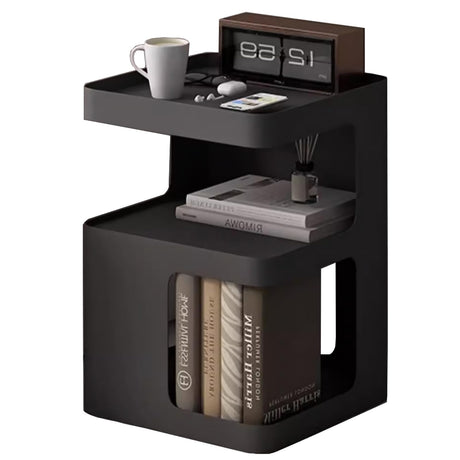 BUZUEY Side Table,Modern end Table,Unique nightstand,Black Metal Bedside Table,3-Tier Accent Table with Storage for Bedroom,Living Room,Small Space,Couch.No Assembly Required BUZUEY