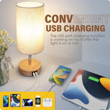 Yarra-Decor Bedside Table Lamp with USB Port - Touch Control for Bedroom Wood 3 Way Dimmable Nightstand Lamp with Round Flaxen Fabric Shade for Living Room, Dorm, Home Office (LED Bulb Included) Yarra-Decor