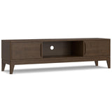SIMPLIHOME Harper Solid Hardwood Wide Mid Century Modern Media Stand for TVs up to 80 inches for The Living Room and Entertainment Center, 72 inch, Walnut Brown SIMPLIHOME
