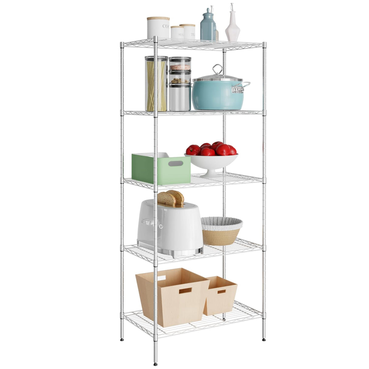 YRLLENSDAN 5 Tier Metal Shelving Unit, Heavy Duty Wire Shelves, Adjustable Storage Rack for Kitchen, Garage Shelving, Pantry Shelves, Storage Shelves Organizer, 24" W x 14" D x 61" H, Chrome YRLLENSDAN