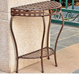 Pemberly Row Iron Patio Console Table, 30" H x 28.5" W x 14" D, Matte Brown Finish, Powder Coated All Weather and Water Resistant, UV Protected Accent Table for Outdoor or Patio Use Pemberly Row