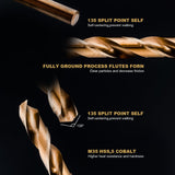 HIDOTOL 115PCS Cobalt Drill Bit Set M35 HSS for Hardened Steel Fractional 1/16"-1/2", Letter A - Z, Wire #1 - #60 with Indexed Metal Case HIDOTOL