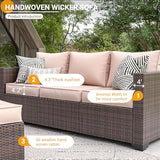 UDPATIO 6 Piece Patio Furniture 7 Seats Wicker Outdoor Sectional, Thick Cushions Patio Couch Chair with Ottoman & Storage Table for Porch, Balcony UDPATIO