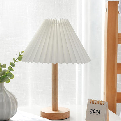 Zenply Small Table Lamp, Bedside Nightstand Mini Lamp for Bedroom Living Room Side Table Small Spaces, Pleated Aesthetic Vintage Lamp Warm White LED Bulb Included - WoodArtSupply