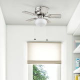 Prominence Home Hero, 28 Inch Traditional Flush Mount Indoor LED Ceiling Fan with Light, Pull Chain, Dual Finish Blades, Reversible Motor - 51656-01 (Brushed Nickel) Prominence Home