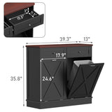 TOLEAD Double Tilt Out Trash Can Cabinet,Farmhouse Style Kitchen Trash Cabinet with Barn Door, Solid Wood Tabletop, Pet Proof Trash Can Odor Blocking, Wood Laundry Cabinet Keep Clean TOLEAD