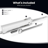 DUSSAL Electric Knife, Electric Carving Knife, 4 Stainless Steel Blades, Safety Lock Switch, Blade Release Buttons, On/Off button, Carving Meats, Poultry, Bread, Cheese & More (White) D DUSSAL