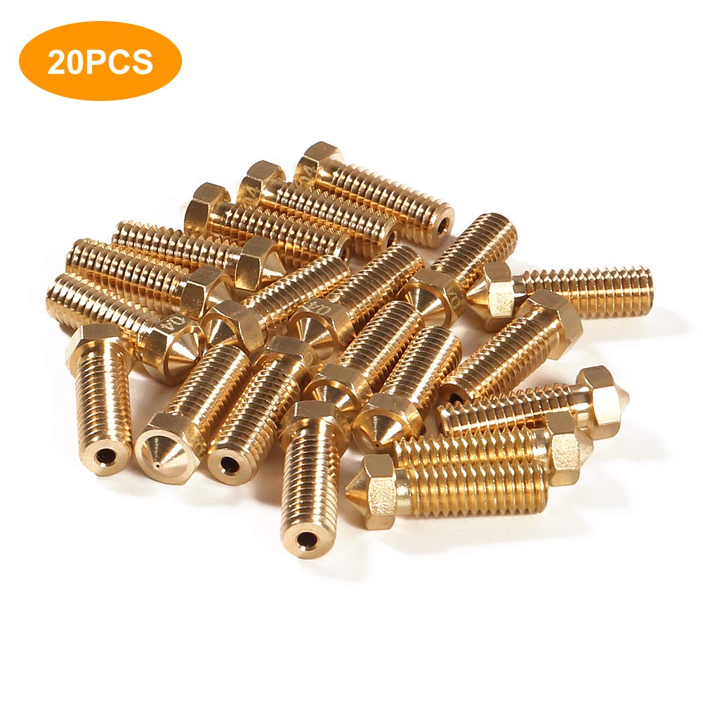 20PCS 3D Brass Volcano Nozzle M6 Thread Nozzles 0.4mm M6 Printed Head for 1.75mm Filament 3D Printer Parts Volcano Heater Block J-Head Hotend Extruder UMLIFE