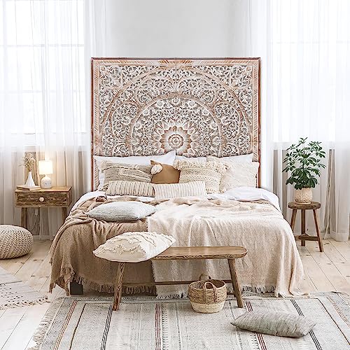 King Wood Headboard Rustic | Carved Full Headboard Only | Wooden Headboard Full Size Bed | Wall Mount Headboard King | Full Bed Headboard Panels (Manusa Antic, Cal King) KultureDeco