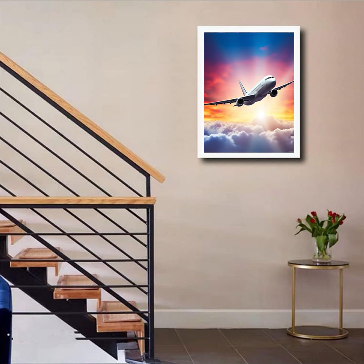 DIY 5D Diamond Painting Kits for Adults Airplane in Flight in The Sky at Sunset Airplane Diamond Painting Diamond Art Kits Gem Art Kits for Gift Home Wall Decor 12x16 inch EATUKYIC