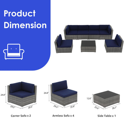 Yangming 7 Piece Outdoor Patio Furniture Sets, Outdoor Sectional Furniture with Tempered Glass Table and Cushion, Rattan Chairs Wicker Couch Conversation Set for Deck, Backyard, Porch, Lawn,  - WoodArtSupply