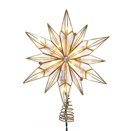 Kurt S. Adler Kurt Adler 10-Light 12-Point Capiz Star and Center Gem Treetop, 10.24in, Gold, White Kurt S. Adler
