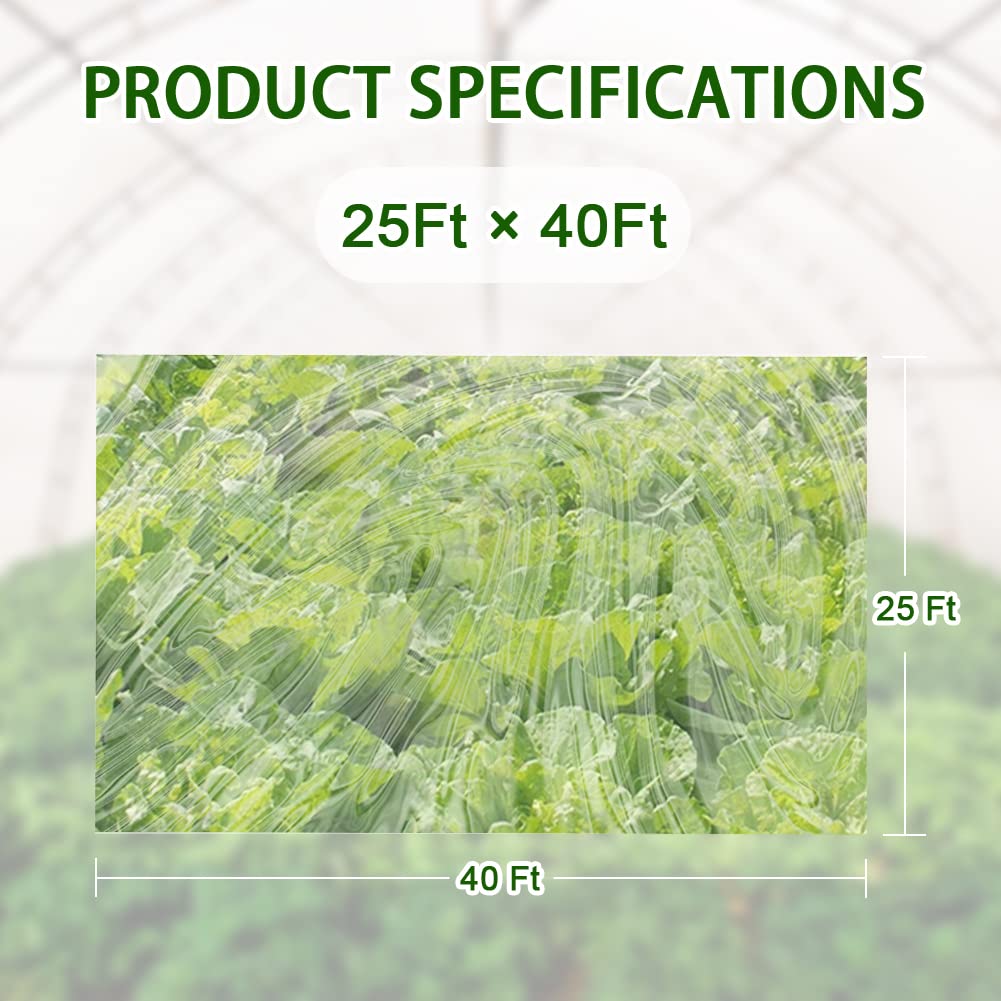 LSGCQ 6 mil Greenhouse Plastic Film Sheeting Cover 25 x 40 Ft UV Resistant Clear Polyethylene Film Green House Hoop Farm Plastic Cover for Gardening, Farming, Agriculture LSGCQ