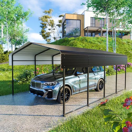 HEYTOWN Metal Carport 13 * 20 FT Heavy Duty Carport Canopy with Galvanized Steel Roof Multi-Use Shelter Outdoor Portable Garage for Car, Boat, Pickup and Tractor HEYTOWN