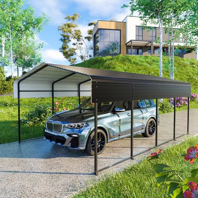 HEYTOWN Metal Carport 13 * 20 FT Heavy Duty Carport Canopy with Galvanized Steel Roof Multi-Use Shelter Outdoor Portable Garage for Car, Boat, Pickup and Tractor