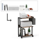Ostreeful 3 Tier Printer Stand Rustic Brown Printer Mobile Wooden Printer Shelf Table Organizer for Home Office Kitchen Oastreeful