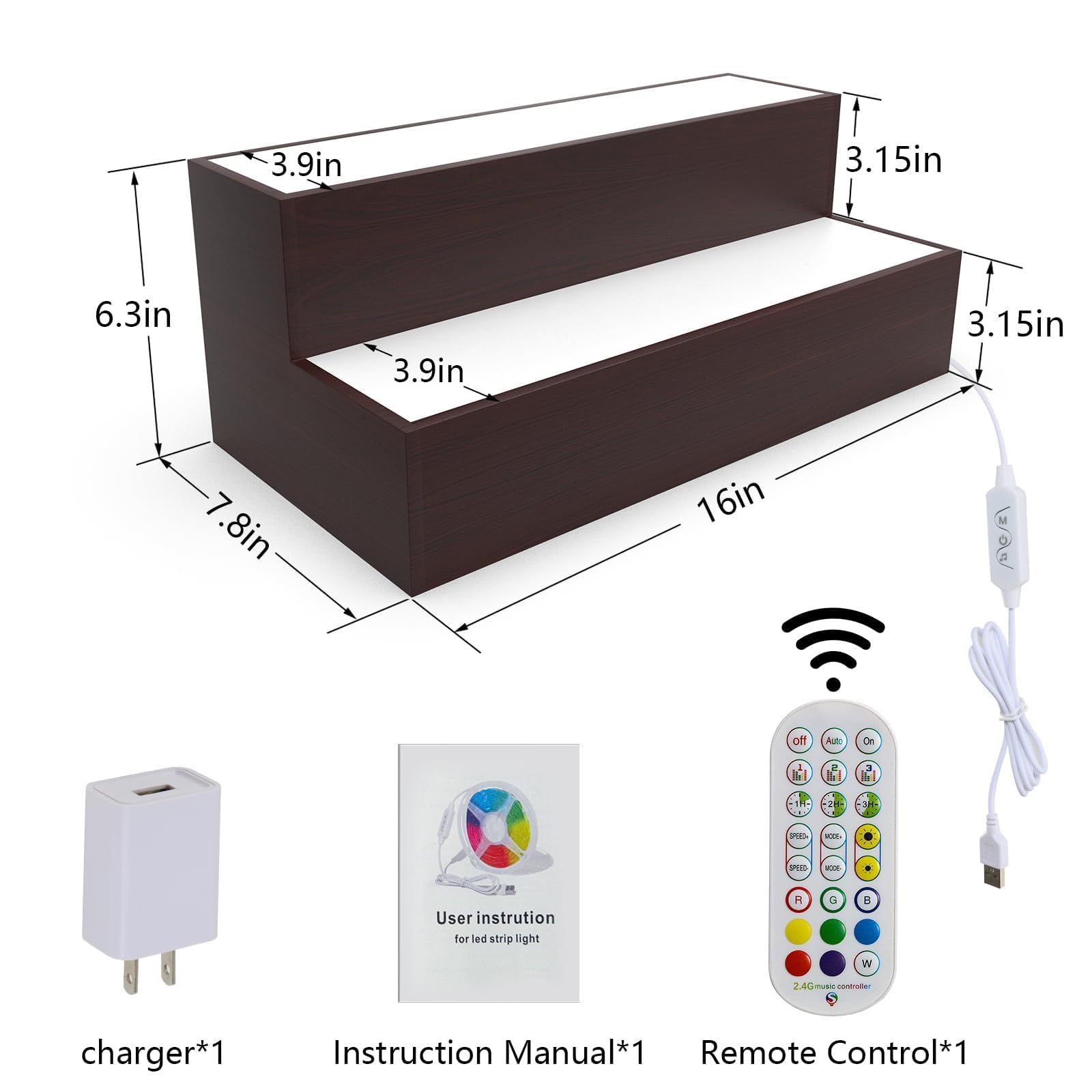 Fumingpal LED Lighted Liquor Bottle Display Shelf, 2 Tier 16 Inch Bar Bottle Display Shelf, Liquor Bottle Rack Holder 10 Bottles, Support USB for Whiskey Wine Coffee Syrup Water Bottle Displa - WoodArtSupply