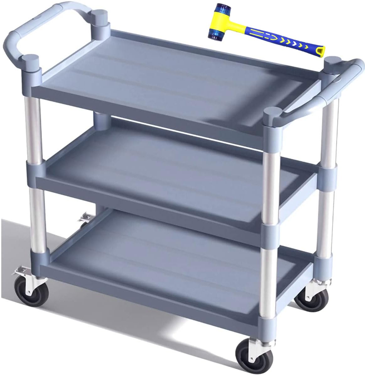 Utility Carts with Wheels Large Size Rolling Cart with Wheels Heavy Duty 600 LBS Food Cart with Lockable Wheels and Hammer for Kitchen/Office/Warehouse, 39.5" D x 19.3" W x 39.5" H(Grey Large Size) SFESGRER
