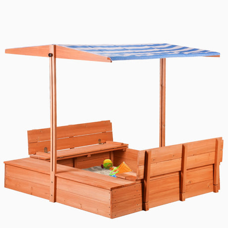 Kids Wooden Sandbox with Cover for Backyard Garden,Sand Box with Adjustable Canopy,Kids Outdoor Play Equipment Sand Protection Bottom Liner 47X47in. Agitree