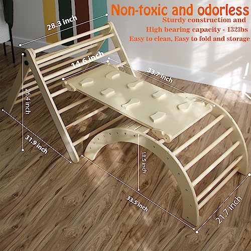 Wooden Climbing Toy for Kids Set - 4 in 1 Triangle Set with Ramp and Arch Climber, Toddlers Foldable Ladder, Safe and Sturdy for Rocking Arch, Climbing Ramp, Climbing Arch, Slide, and Climb Triangle