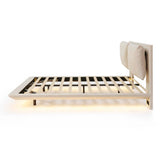 Merax Queen Size Velvet Floating Platform Bed with Sensor Light & USB Ports, Beige Merax