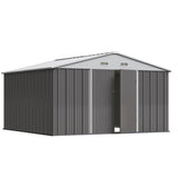 Greesum 10×10FT Outdoor Storage Shed, Metal Patio Storaged Sheds with Lockable Doors, Sheds & Outdoor Storage for Bike, Backyard, Pool and Garden, Gray Greesum