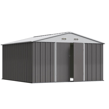 Greesum 10×10FT Outdoor Storage Shed, Metal Patio Storaged Sheds with Lockable Doors, Sheds & Outdoor Storage for Bike, Backyard, Pool and Garden, Gray Greesum